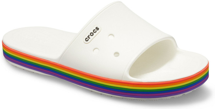 crocs rainbow flip flops