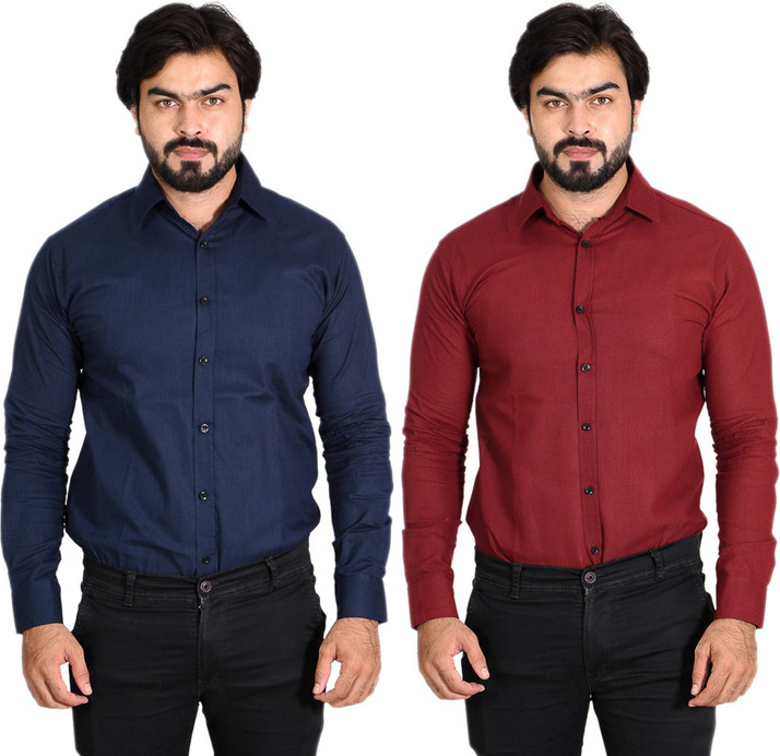 Solid Casual Dark Blue, Maroon Shirt 