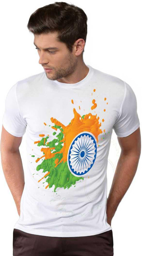 EJEBO Printed Men Round Neck White T 