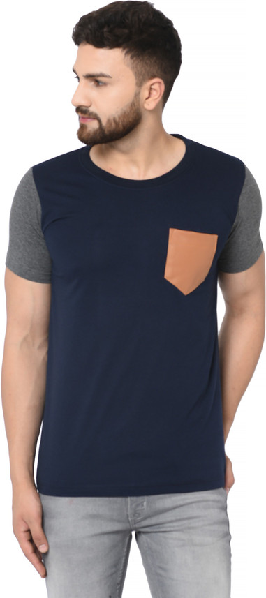 Odoky Color Block Men Round Neck Dark 
