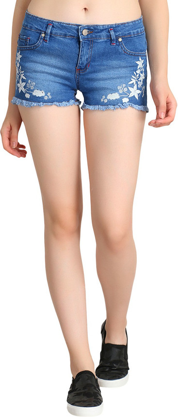 GUTI Embroidered Women Blue Hotpants 
