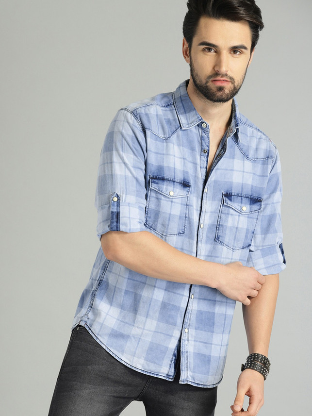 Roadster Men Checkered Casual Blue 