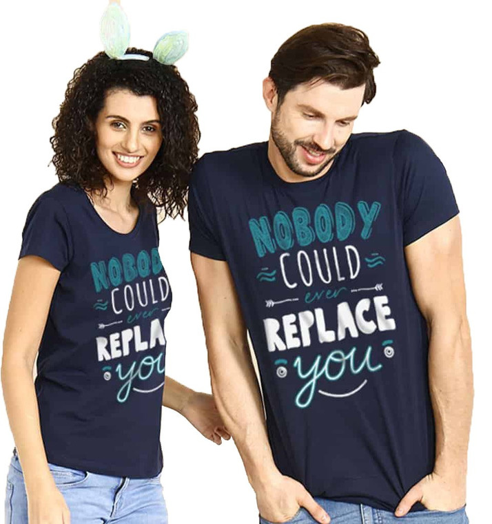 Printed Couple Round Neck Dark Blue 
