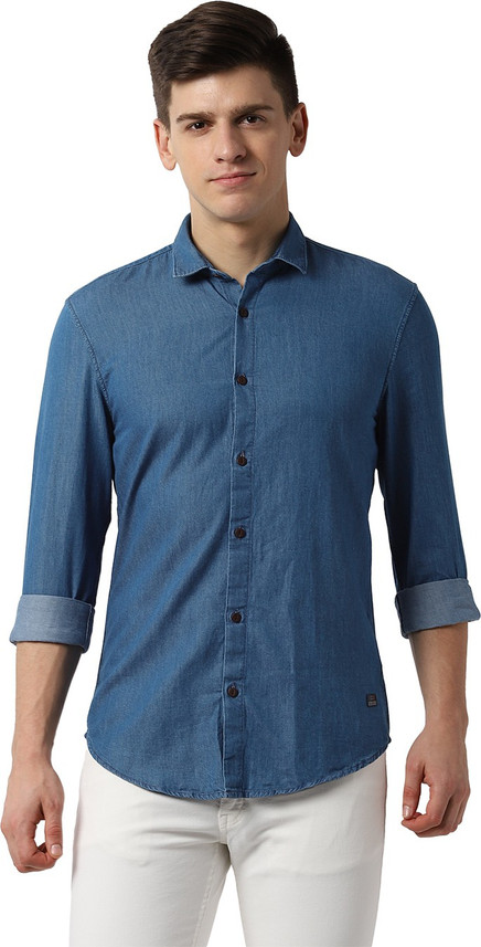 peter england men solid casual blue shirt