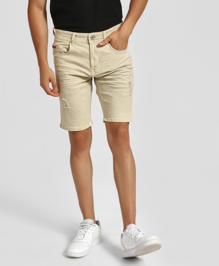 mens tan jean shorts