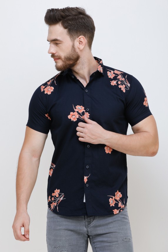 navy blue floral shirt