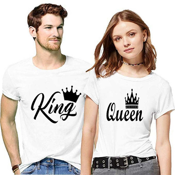 YFB Printed Couple Round Neck White T 