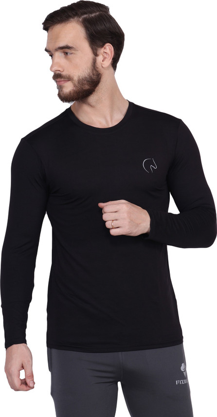 Solid Men Round Neck Black T-Shirt 