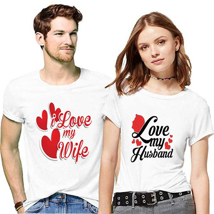 YFB Printed Couple Round Neck White T 