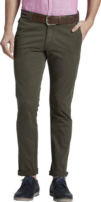 PARX Tapered Men Dark Green Trousers 