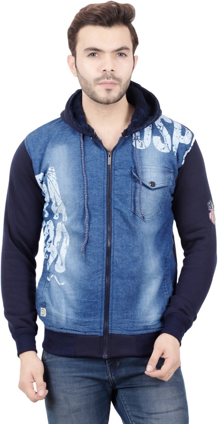 mens denim jacket with sweatshirt sleeves