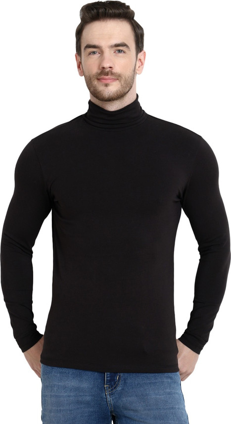 high neck black t shirt for men