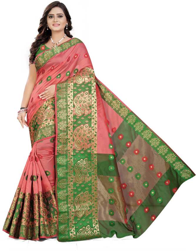 Buy Cartyshop Self Design Banarasi Silk Blend, Cotton Blend Pink Sarees  Online @ Best Price In India | Flipkart.com