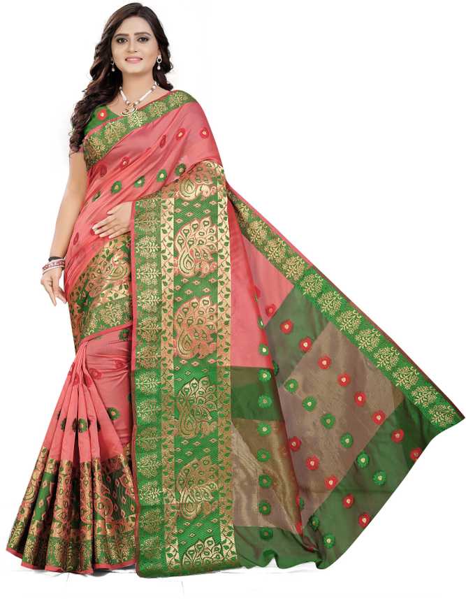 Buy Cartyshop Self Design Banarasi Silk Blend, Cotton Blend Pink Sarees Online @ Best Price In India | Flipkart.com