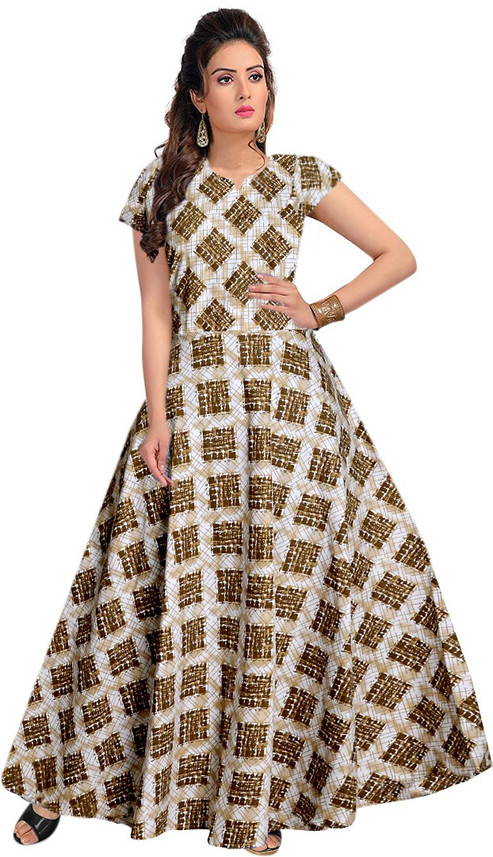Women Fit and Flare Brown, Grey Dress 
