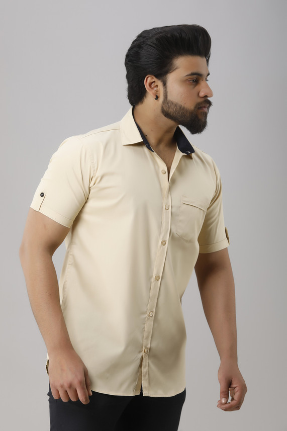 SISWA BAZAR Men Solid Casual Cream 