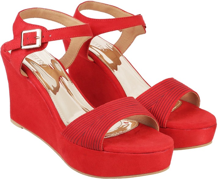 womens red wedges