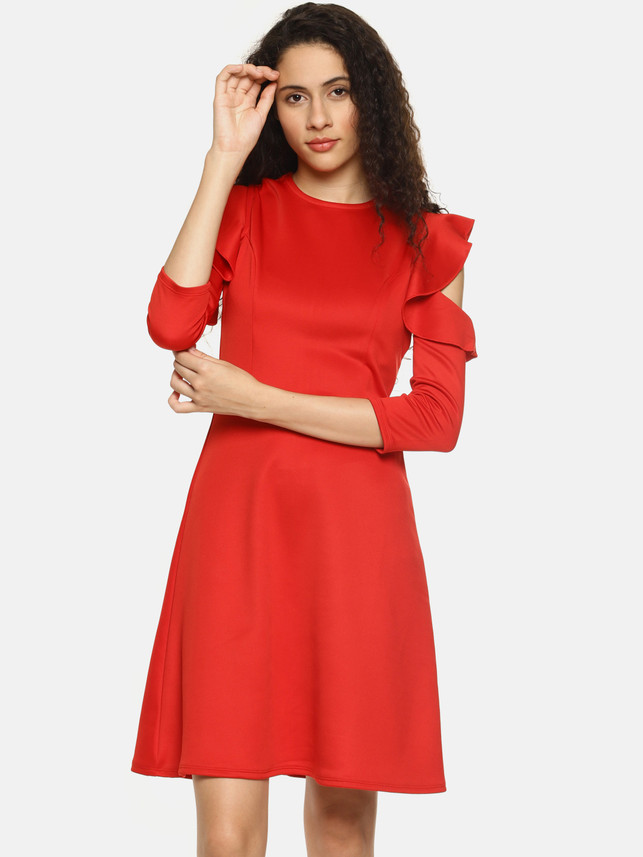 Women Fit and Flare Red Dress 