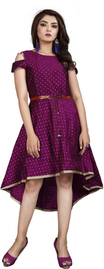 DELIZIA Women High Low Purple Dress 