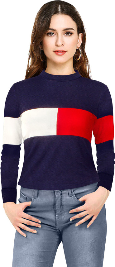 AVN Color Block Women Round Neck 