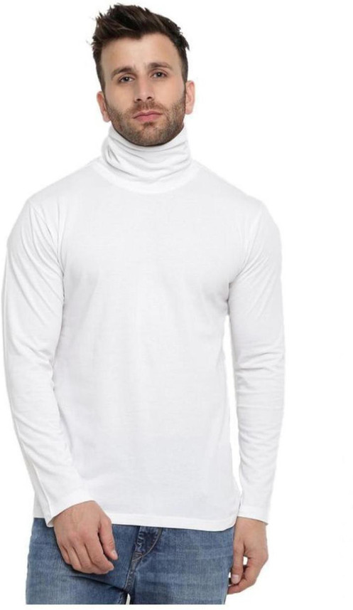 mens white high neck t shirt