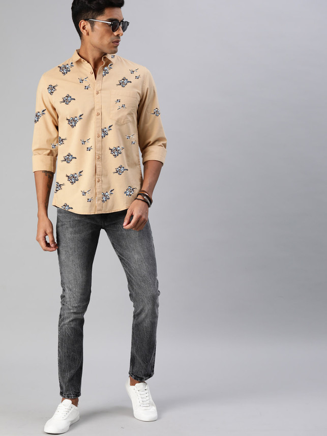 Cavenders Men Floral Print Casual Brown 