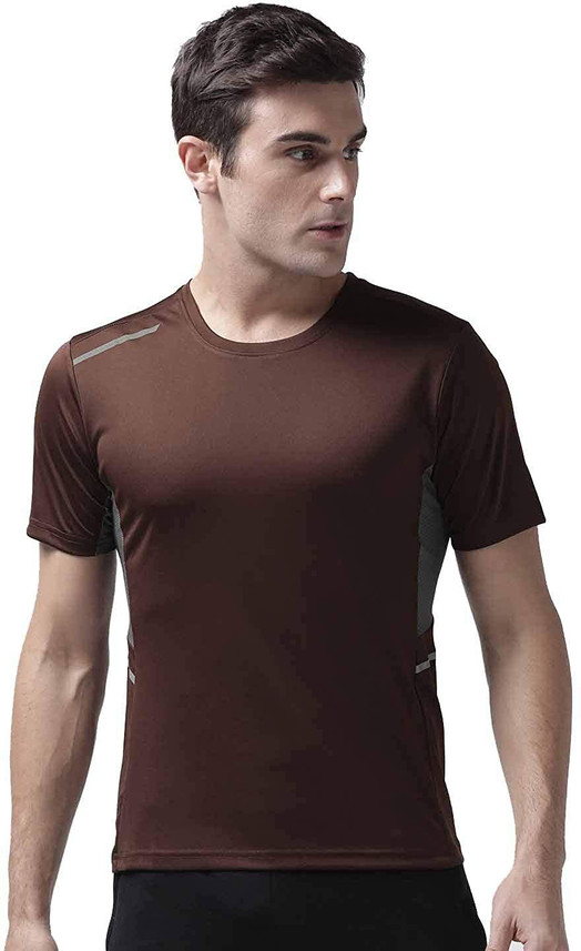Buy CHKOKKO Solid Men Round Neck Brown 