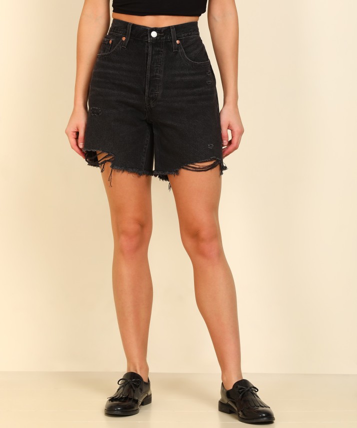 levis black denim shorts womens