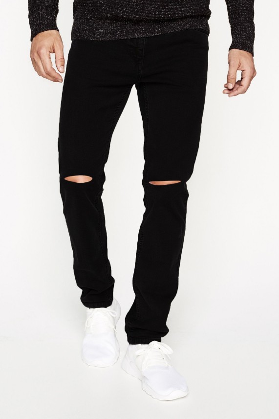 knee cut black jeans men