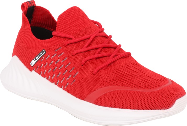 red colour sports shoes