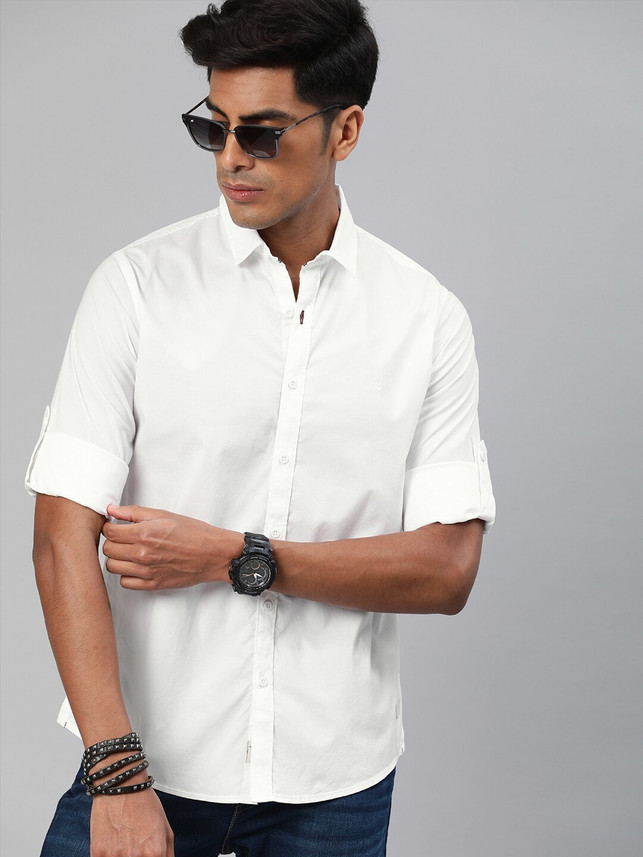 Roadster Men Solid Casual White Shirt 