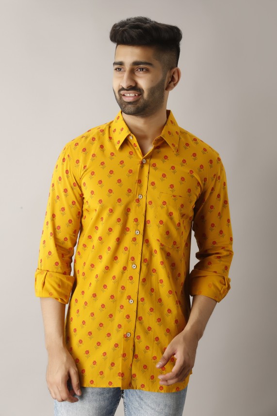 yellow printed shirt mens