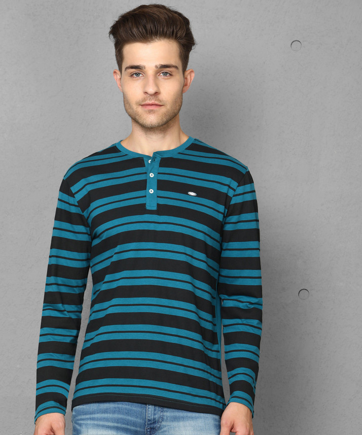 METRONAUT Striped Men Henley Neck Black 