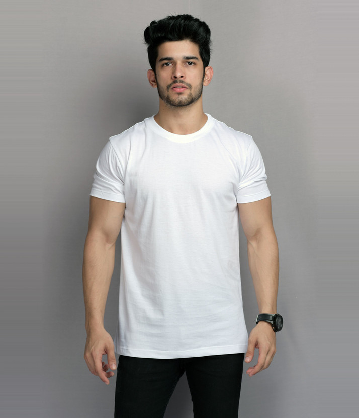Men Round Neck White T-Shirt 