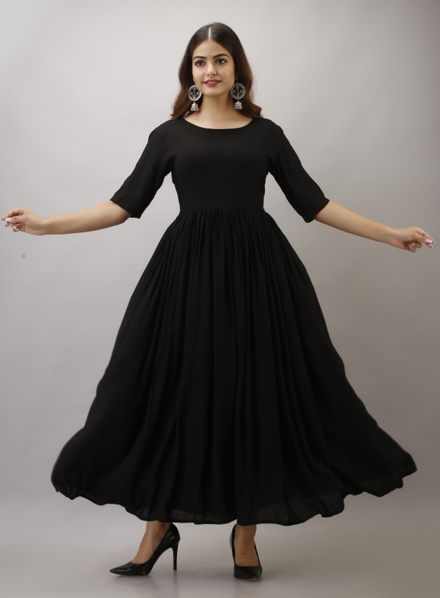 black plain anarkali suit