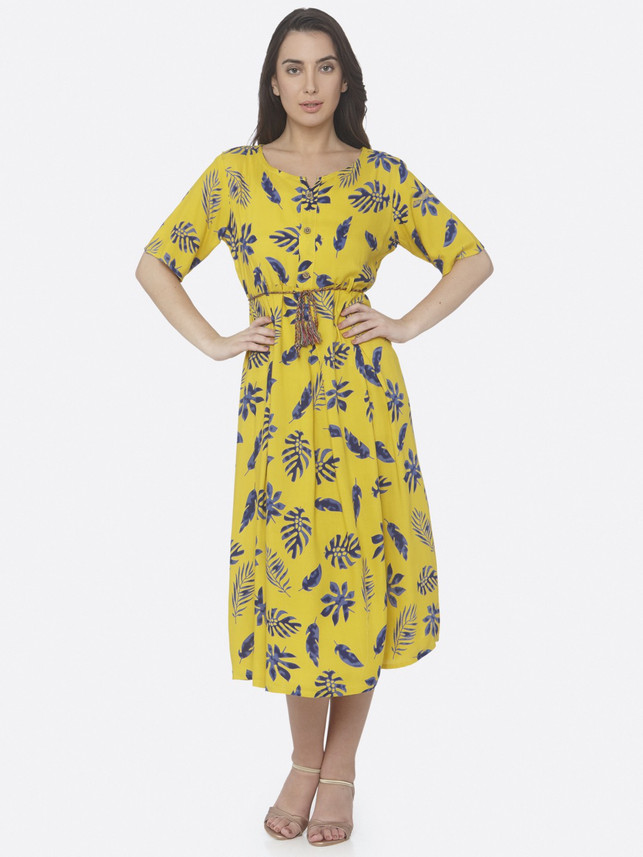 RAISIN Women Maxi Yellow, Blue Dress 