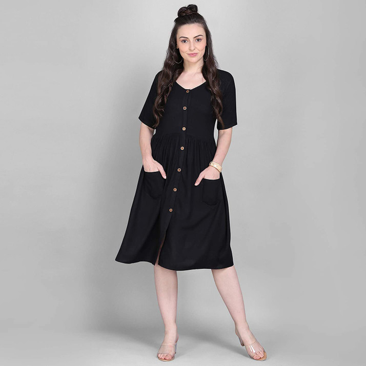 Shree Ramkrishna Fab Women A-line Black 