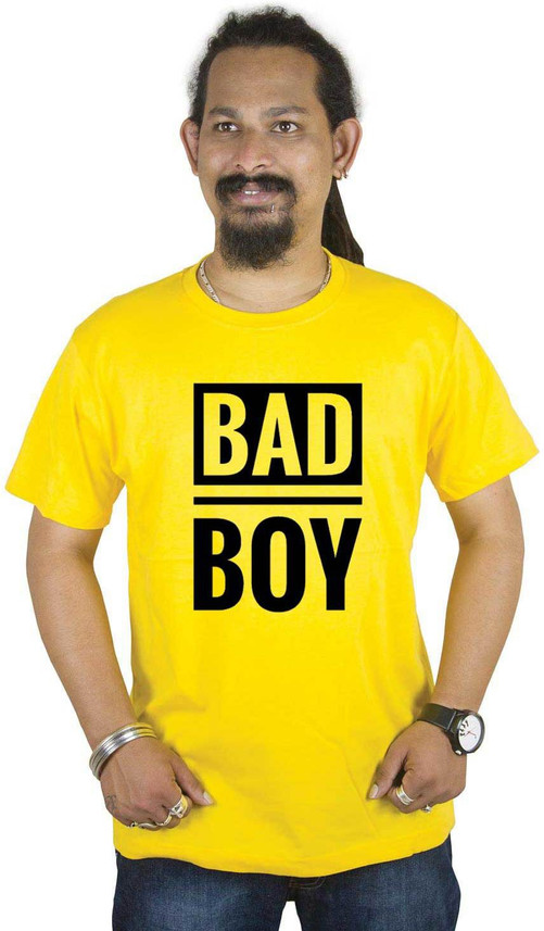 B Stylish Printed Men Round Neck Yellow 