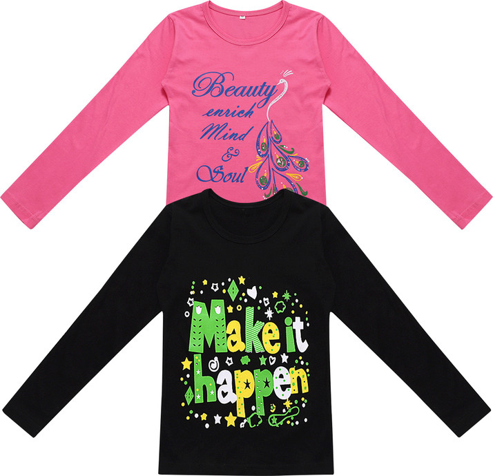 MYO Girls Printed Pure Cotton T Shirt 