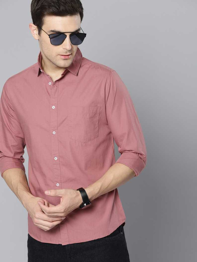 Khodal Fashion Men Solid Casual Pink 
