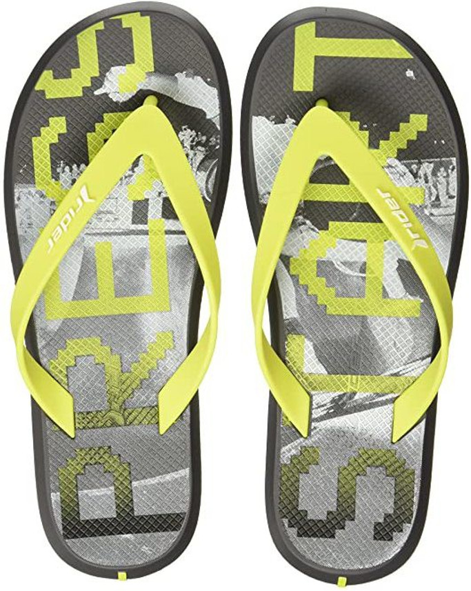 grey and yellow slippers