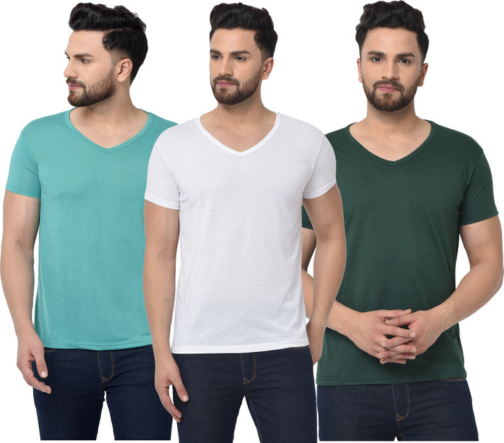 Buy Croyant Solid Men V Neck Multicolor 