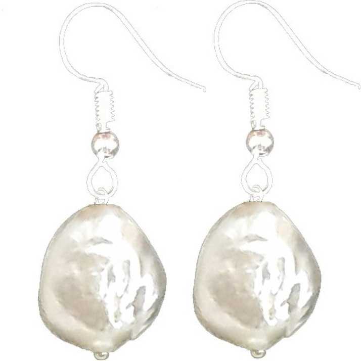 Sterling Silver drop earrings set with Pearls.