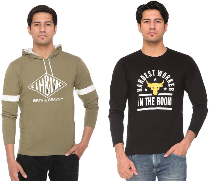 Buy HVBK Printed Men Hooded Neck Green 
