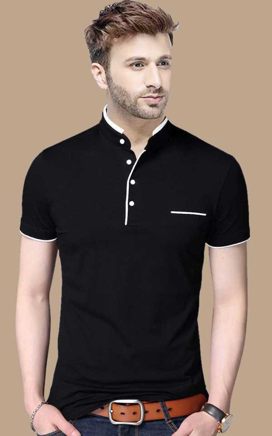 CONWAY Solid Men Mandarin Collar Black 