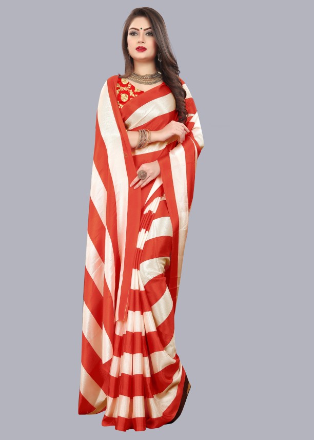 red and white striped saree online