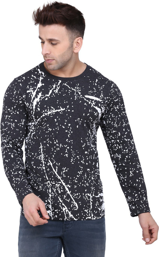 rotaqo Printed Men Round Neck Black T 
