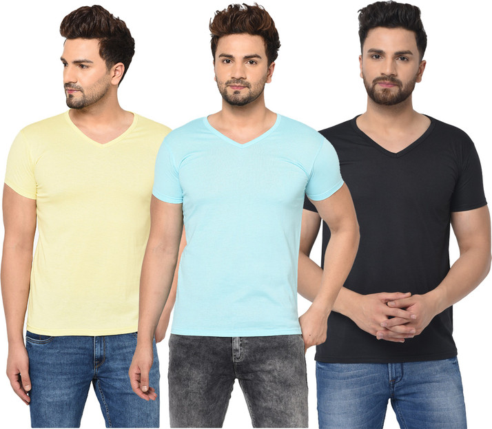 Unite Wear Solid Men V Neck Yellow 