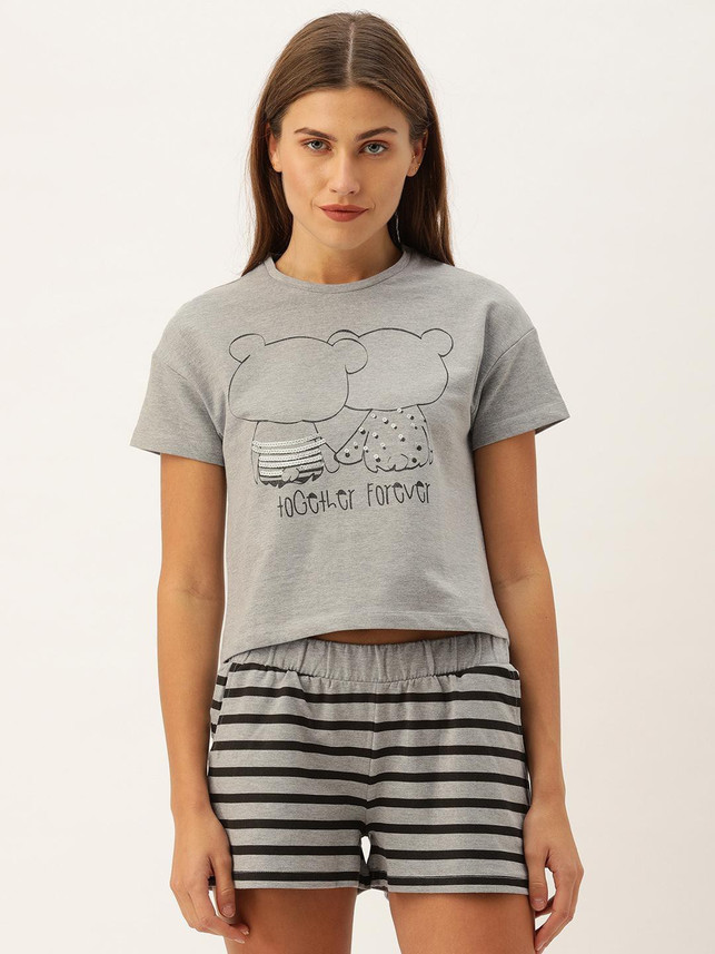 Slumber Jill Women Printed Grey Top 