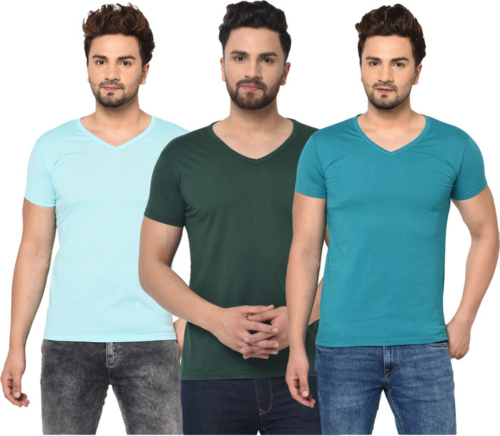 Unite Wear Solid Men V Neck Dark Green 